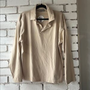 Men's Cream Long Sleeve Polo Shirt with buttons and colllar